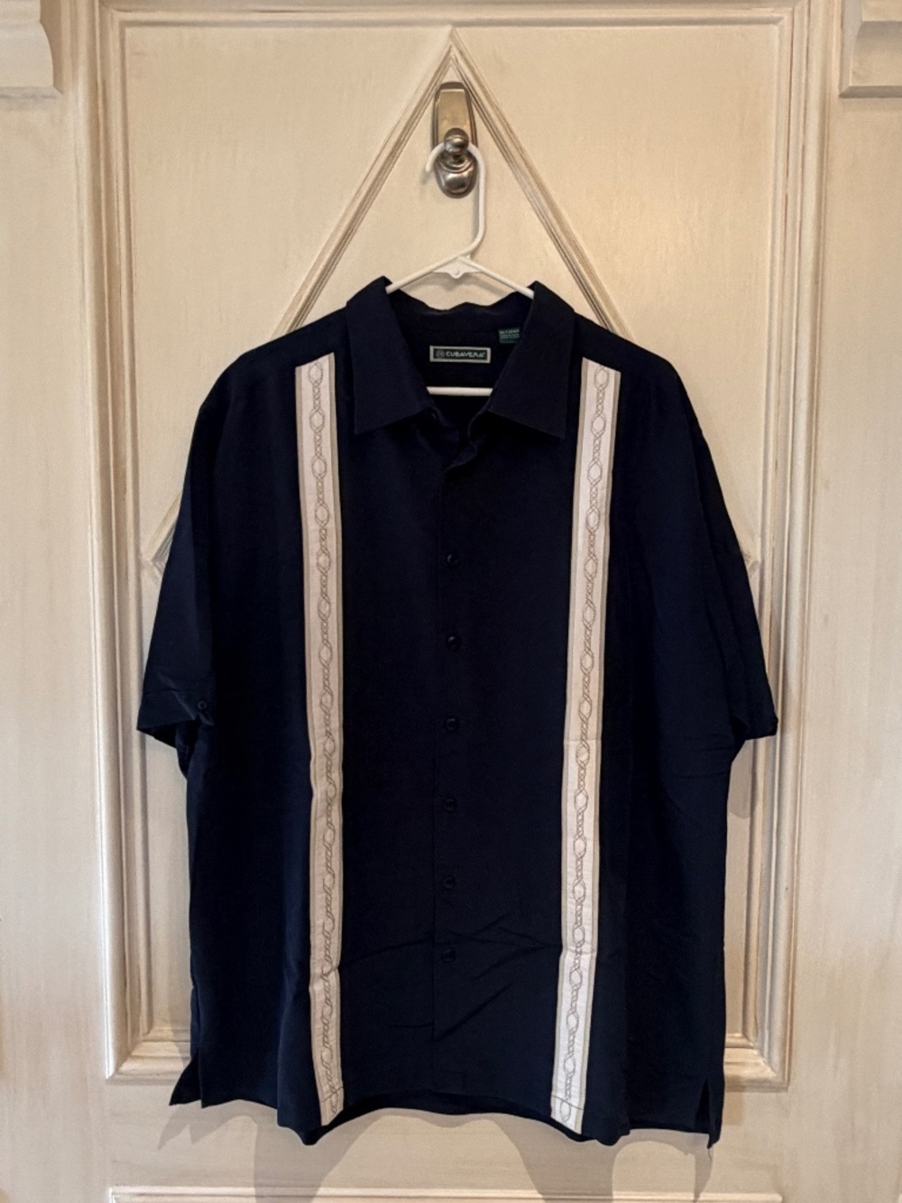 Cubavera Navy Embroidered Panel Shirt